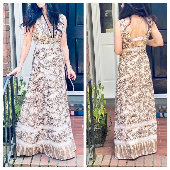 #01 Gorgeous Wrap Brown snakeskin print Maxi Dress - Picture 4 of 9